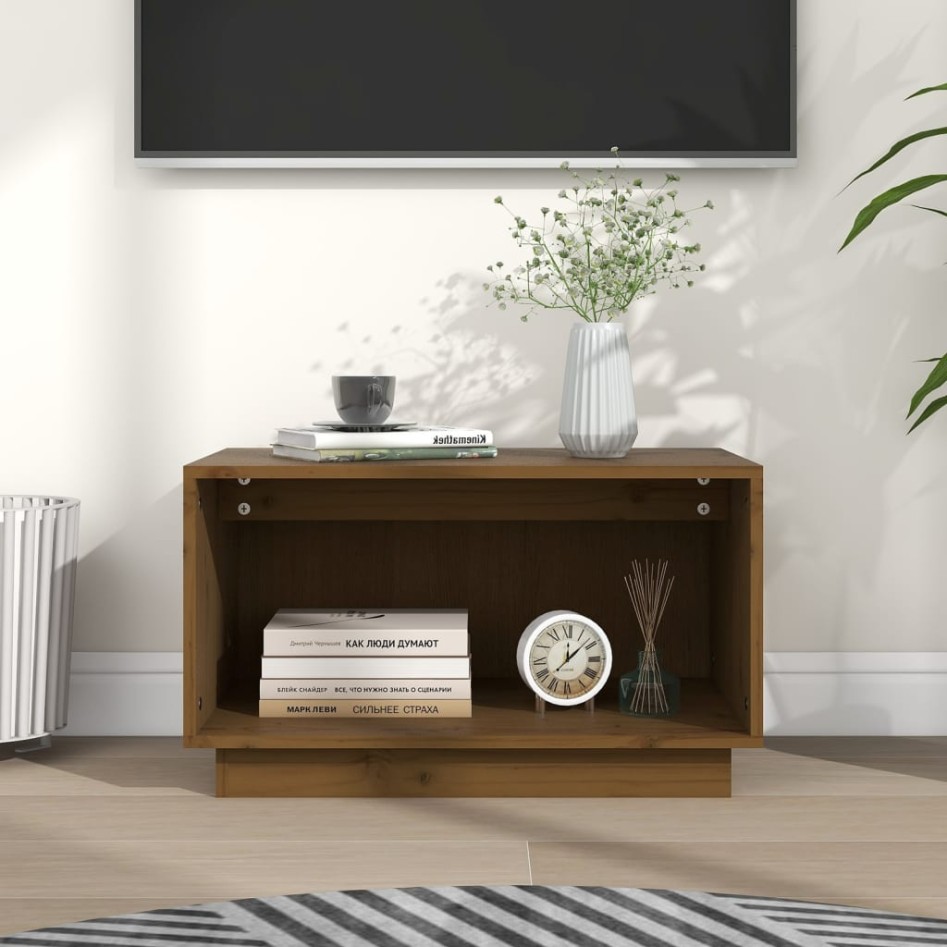 Mueble de TV madera maciza de pino marrón miel 60x35x35