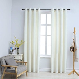 Cortinas opacas con anillas 2 uds terciopelo crema 140x225