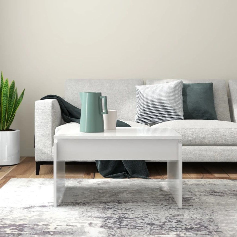 Mesa de centro madera contrachapada blanco brillante