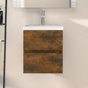 Mueble de lavabo madera ingeniería roble ahumado 41x38,5x45