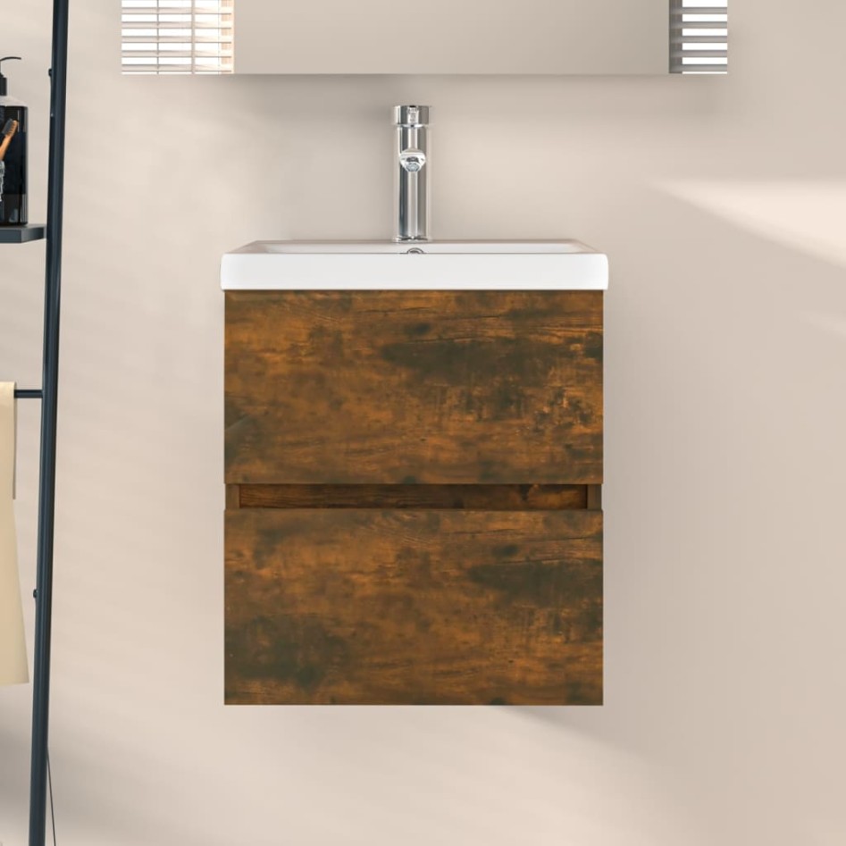 Mueble de lavabo madera ingeniería roble ahumado 41x38,5x45