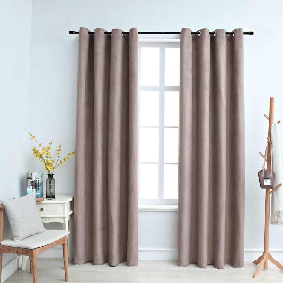 Cortinas opacas con anillas de metal 2 piezas gris topo 140x225