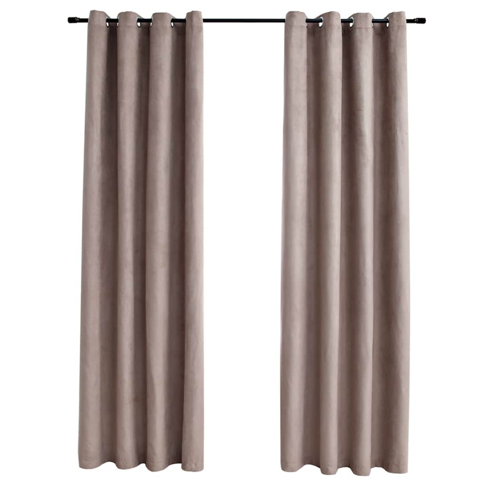 Cortinas opacas con anillas de metal 2 piezas gris topo 140x225