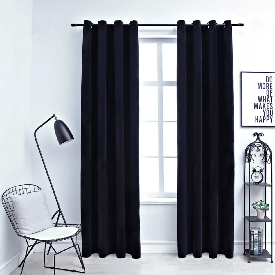 Cortinas opacas con anillas 2 pzas terciopelo negro 140x225