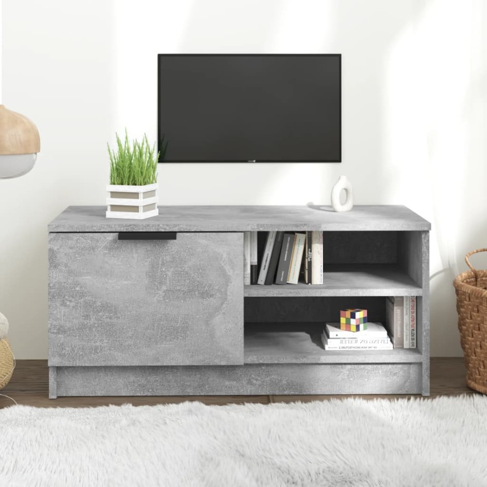 Mueble de TV madera contrachapada gris hormigón 80x35x36,5