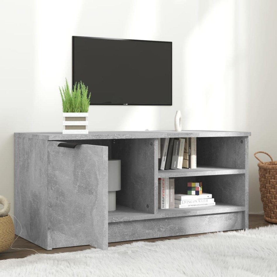 Mueble de TV madera contrachapada gris hormigón 80x35x36,5