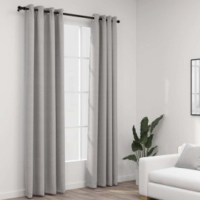Cortinas opacas con ojales look de lino 2 pzas gris 140x225