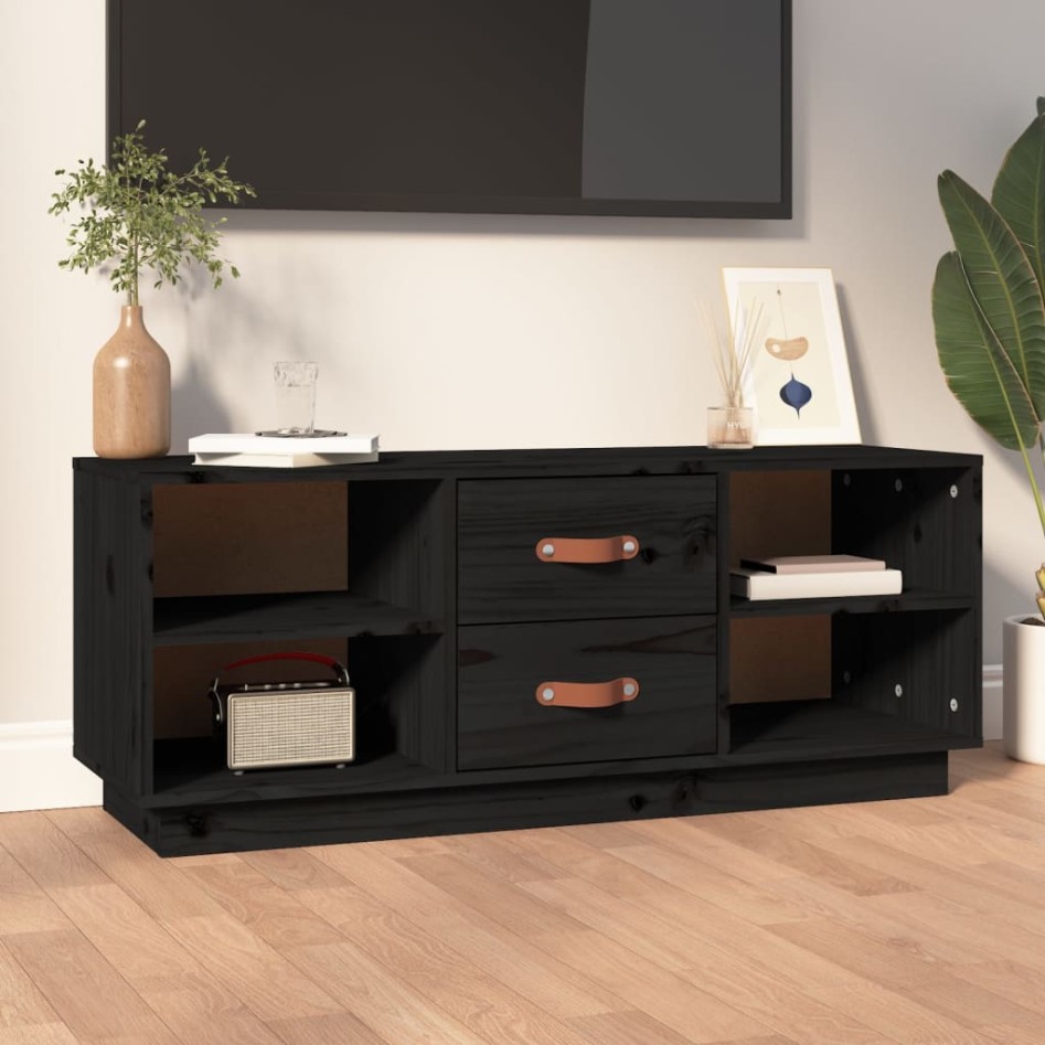 Mueble de TV de madera maciza de pino negro 100x34x40