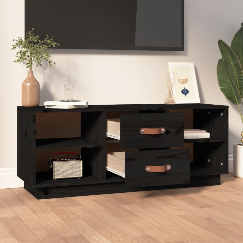 Mueble de TV de madera maciza de pino negro 100x34x40