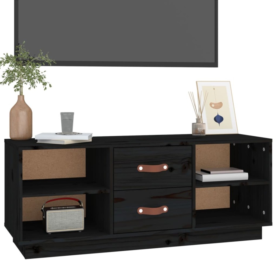 Mueble de TV de madera maciza de pino negro 100x34x40