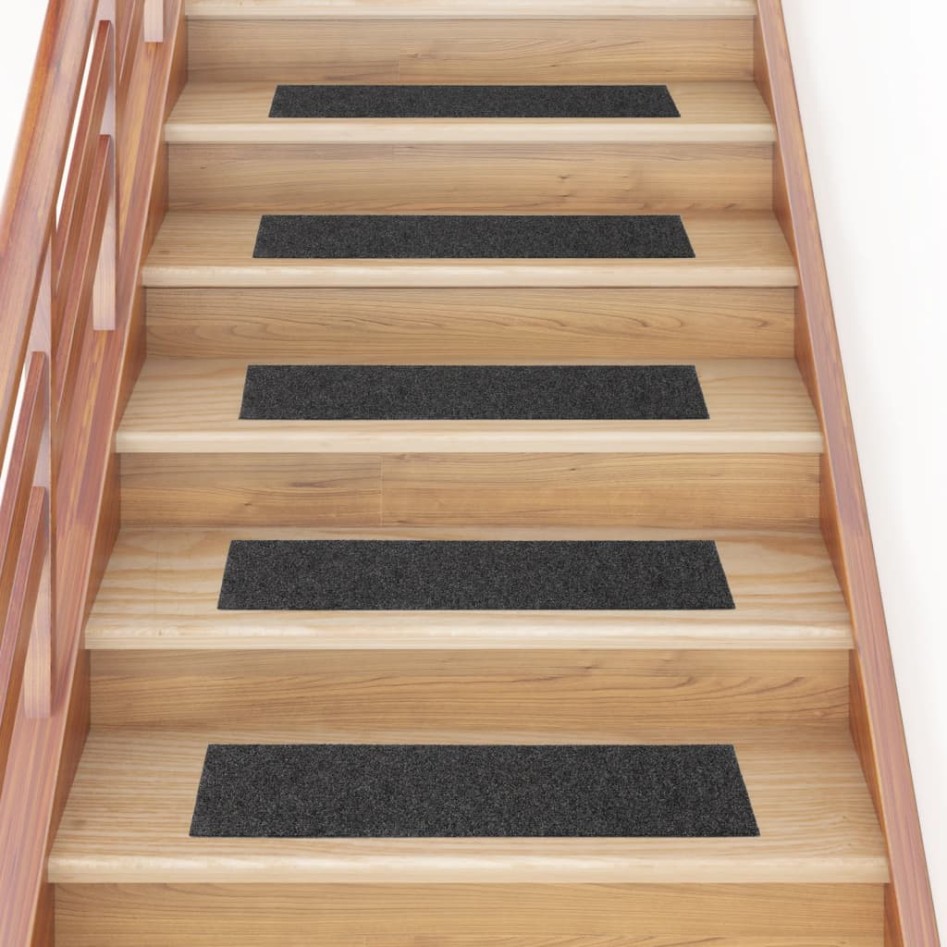 Alfombrilla autoadhesiva de escalera 15 uds antracita 76x20