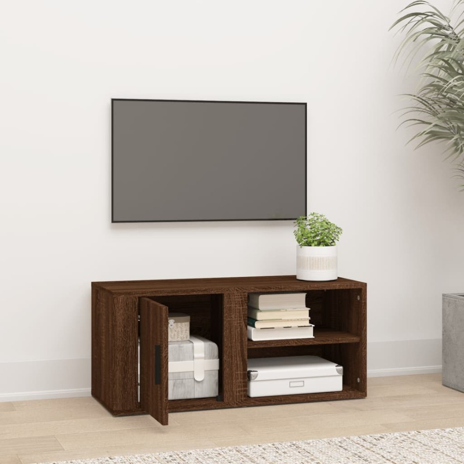 Mueble para TV madera contrachapada roble marrón 80x31,5x36