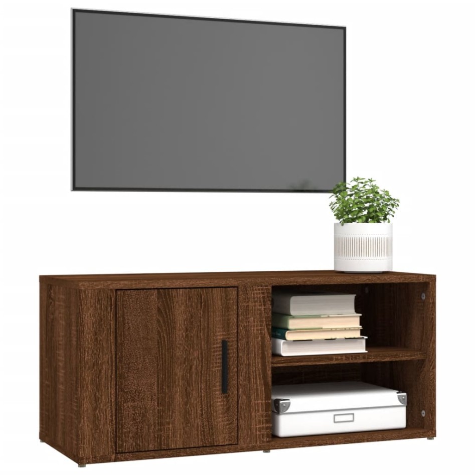 Mueble para TV madera contrachapada roble marrón 80x31,5x36