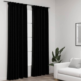 Cortinas opacas con ganchos look de lino 2 pzas negro