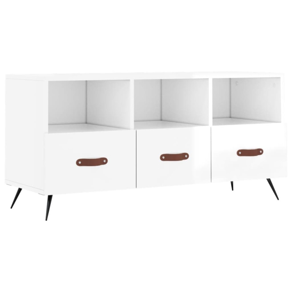 Mueble de TV madera contrachapada blanco brillo 102x36x50