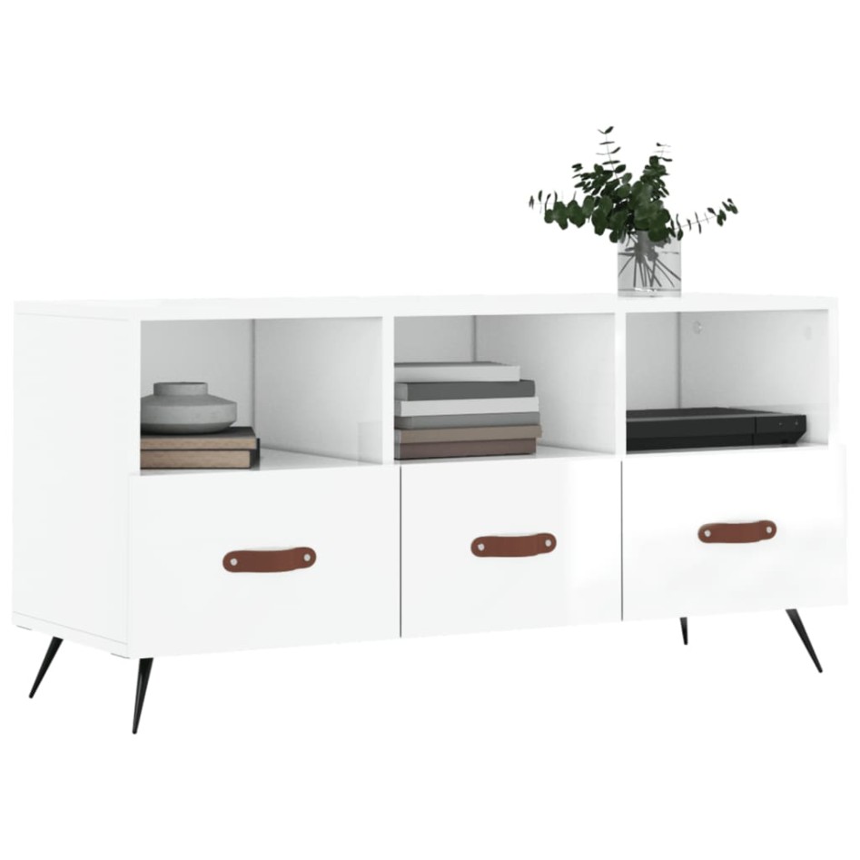 Mueble de TV madera contrachapada blanco brillo 102x36x50