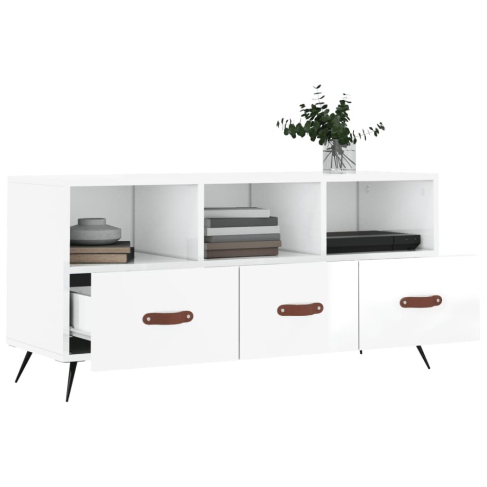 Mueble de TV madera contrachapada blanco brillo 102x36x50