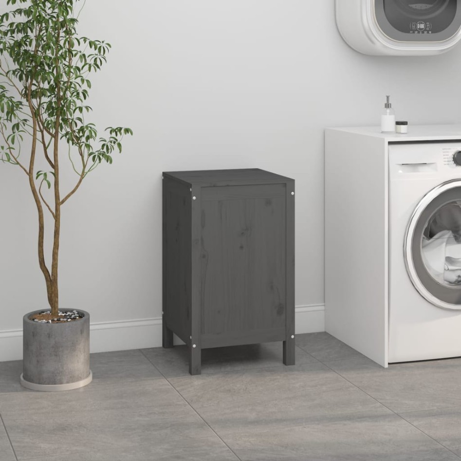Baúl para la colada madera maciza de pino gris 44x44x76