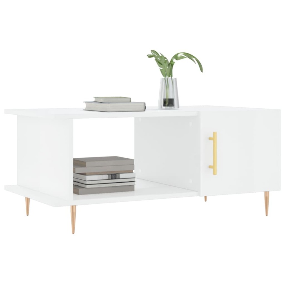 Mesa de centro madera contrachapada blanco brillo 90x50x40