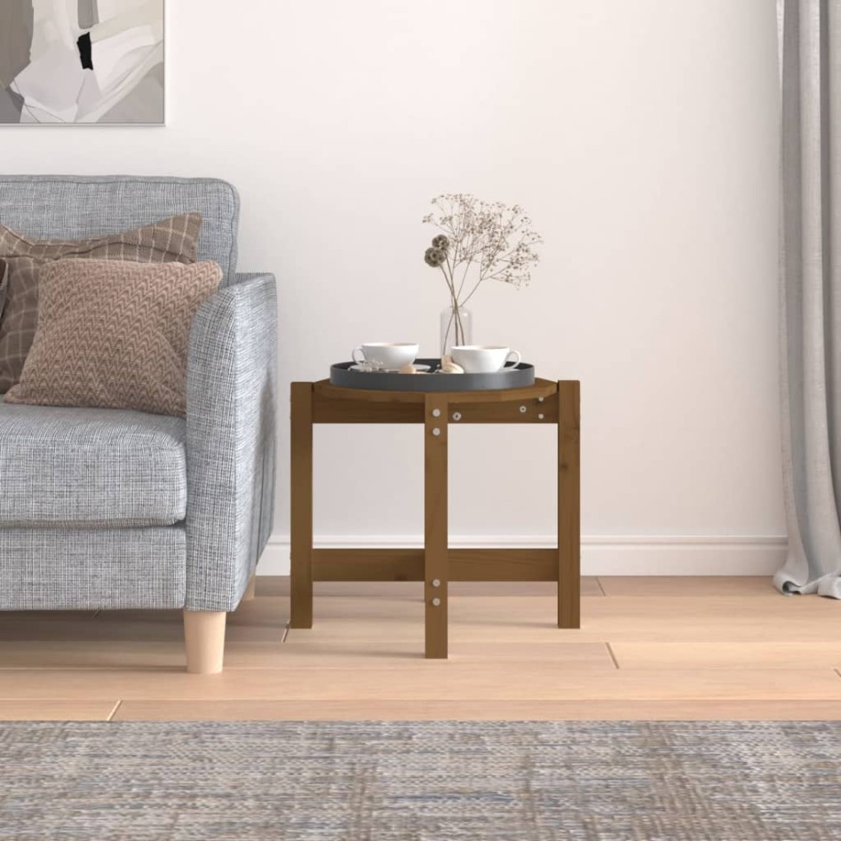 Mesa de centro de madera maciza de pino marrón miel Ø52,5x45