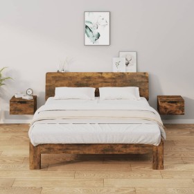Mesitas de noche de pared 2 uds color roble ahumado 34x30x20