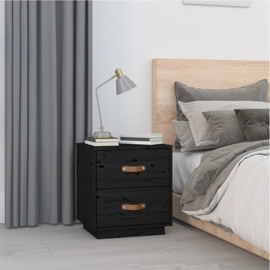 Mesita de noche madera maciza de pino negro 40x34x45