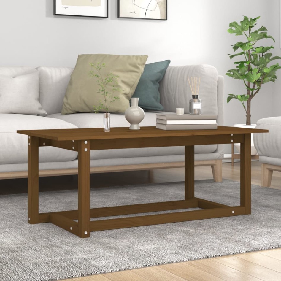 Mesa de centro madera maciza de pino marrón miel 110x55x45