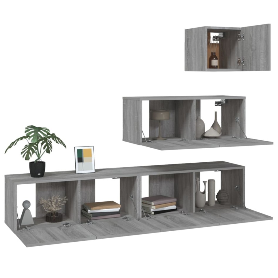 Set de muebles para TV 4 pzas madera contrachapada gris