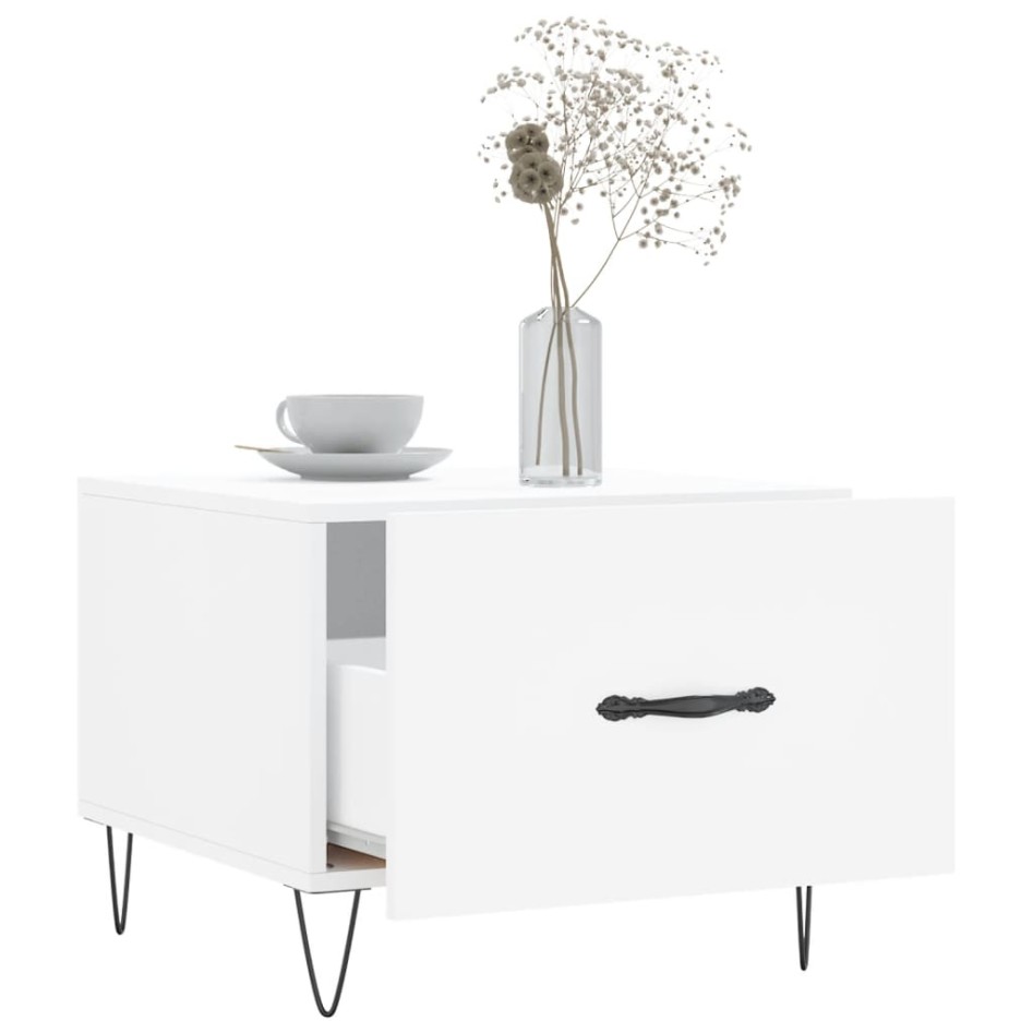 Mesa de centro madera de ingeniería blanca 50x50x40