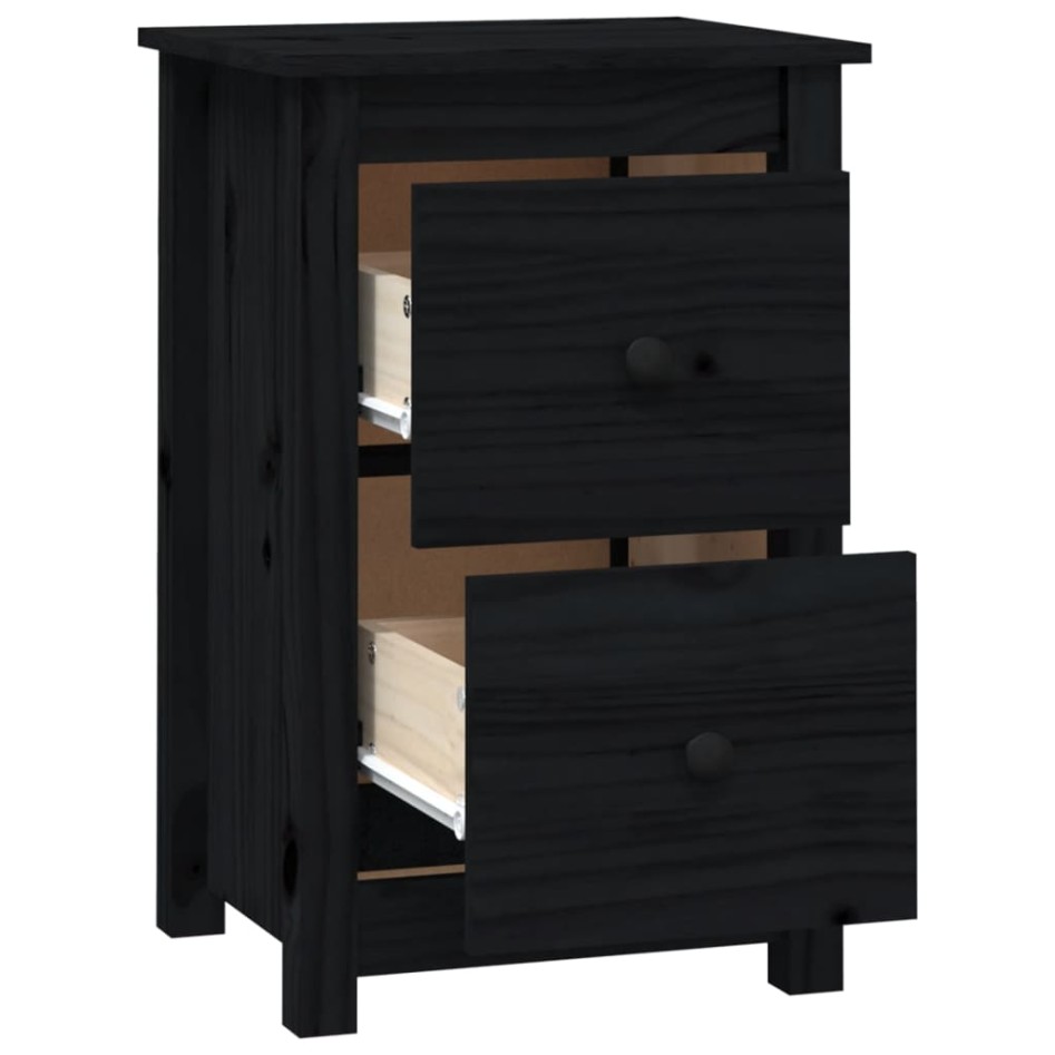 Mesita de noche madera maciza de pino negro 40x35x61,5