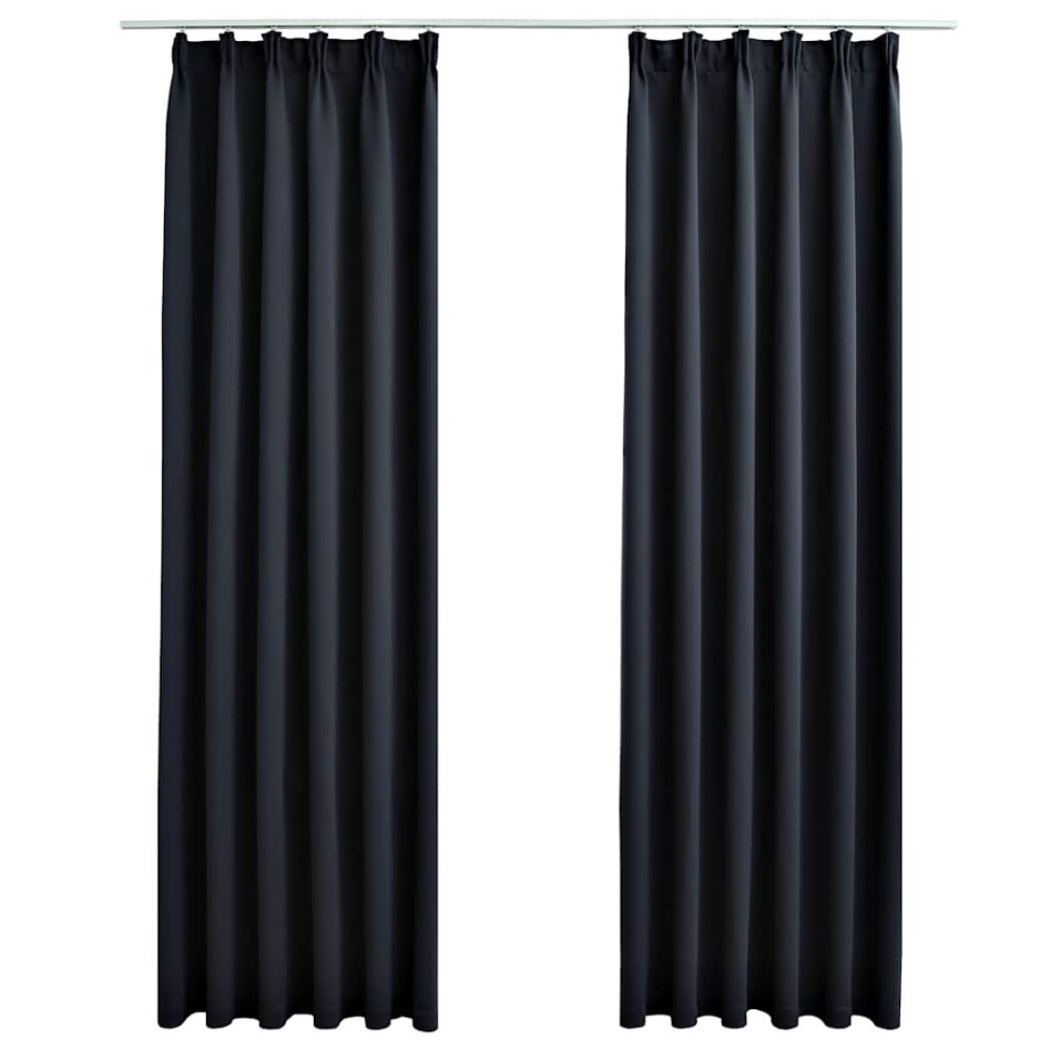 Cortinas opacas con ganchos 2 piezas gris antracita 140x225
