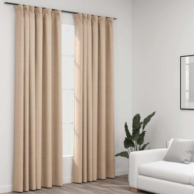Cortinas opacas ganchos look de lino 2 pzs beige