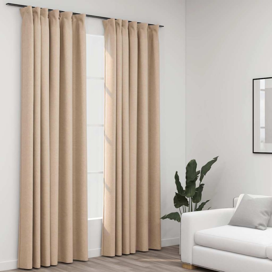 Cortinas opacas ganchos look de lino 2 pzs beige