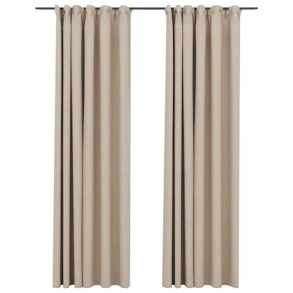 Cortinas opacas ganchos look de lino 2 pzs beige
