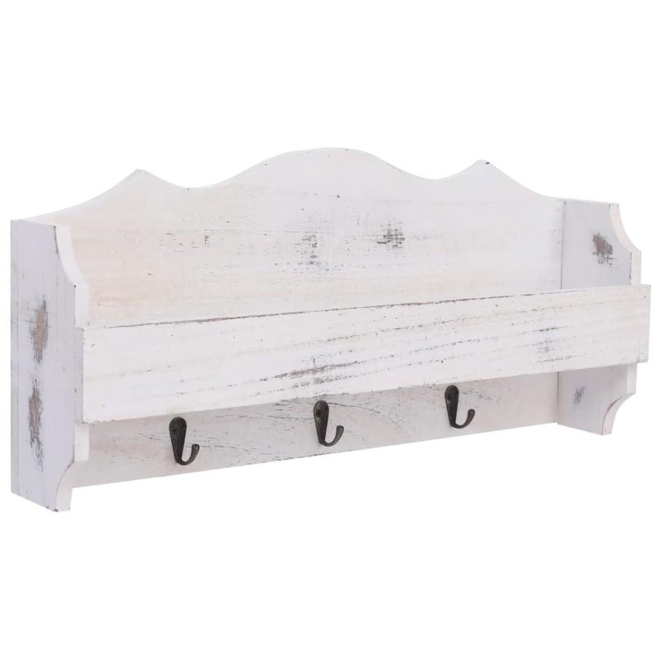 Perchero de pared de madera blanco 50x10x23