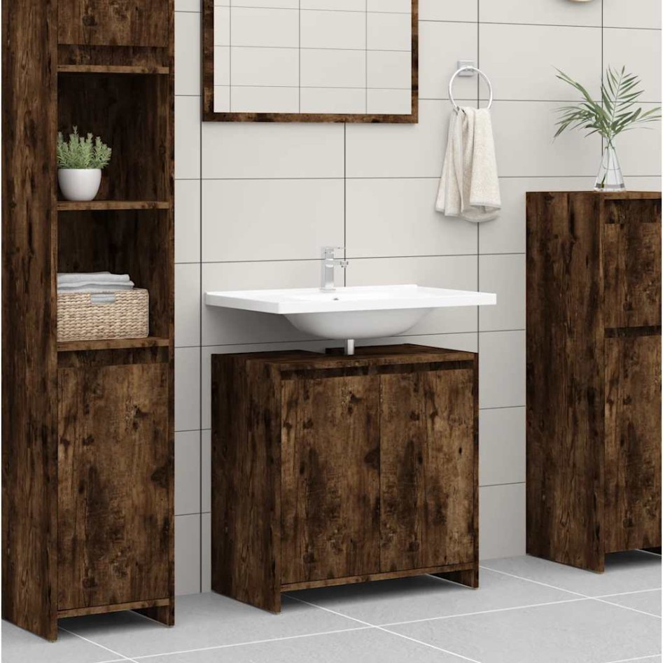 Armario de baño madera contrachapada roble ahumado 60x33x61