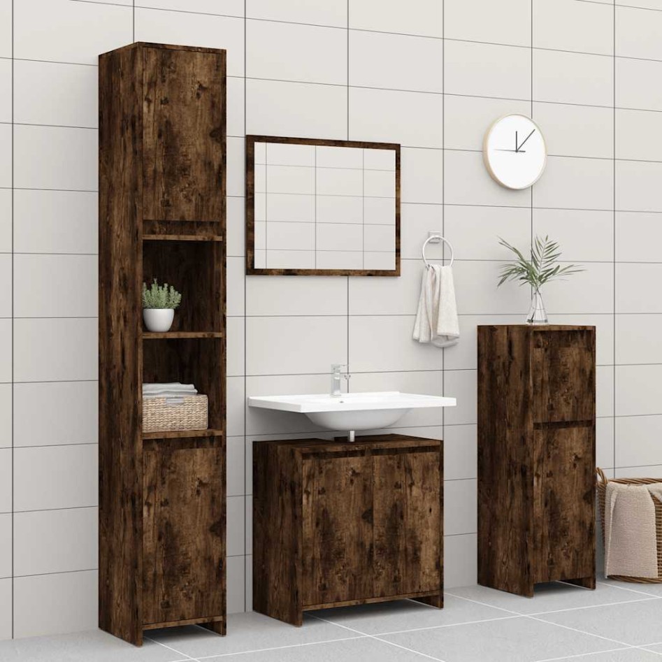 Armario de baño madera contrachapada roble ahumado 60x33x61