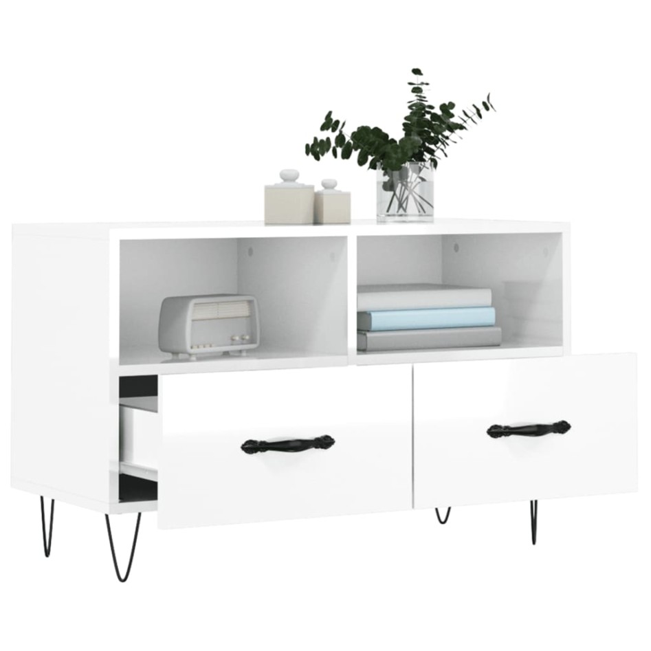 Mueble de TV madera contrachapada blanco brillo 80x36x50
