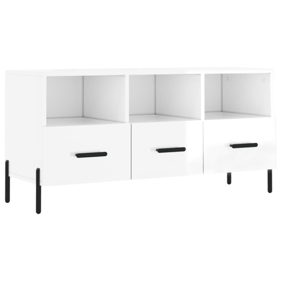 Mueble de TV madera contrachapada blanco brillo 102x36x50