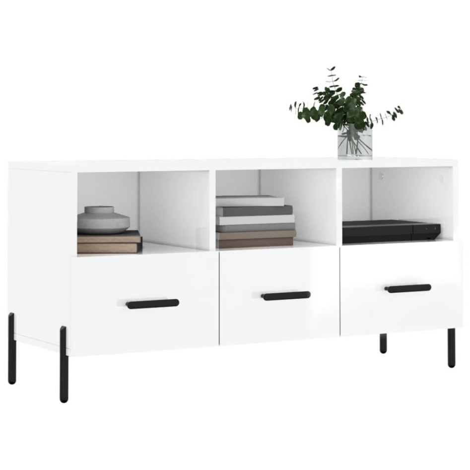 Mueble de TV madera contrachapada blanco brillo 102x36x50