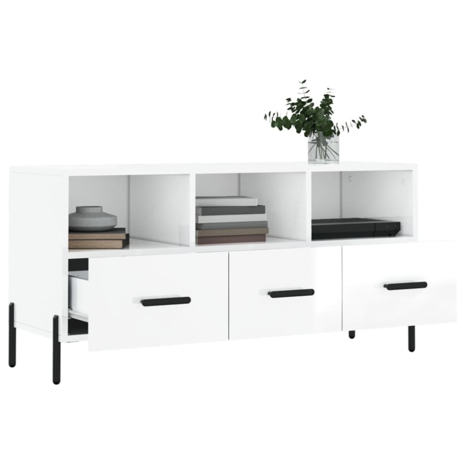 Mueble de TV madera contrachapada blanco brillo 102x36x50
