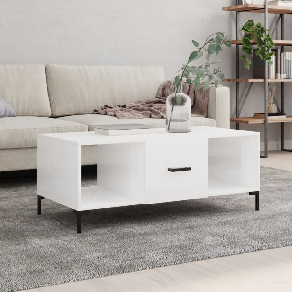 Mesa de centro madera contrachapada blanco brillo 102x50x40