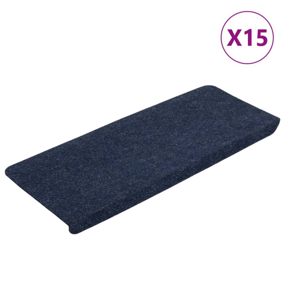Alfombrilla autoadhesiva de escalera 15 uds azul 65x24,5x3,5