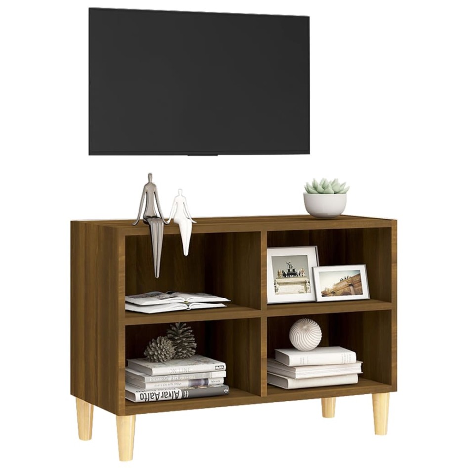 Mueble de TV patas de madera maciza marrón roble 69,5x30x50