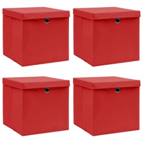 Cajas de almacenaje con tapas 4 uds tela rojo 32x32x32
