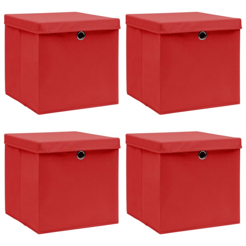 Cajas de almacenaje con tapas 4 uds tela rojo 32x32x32