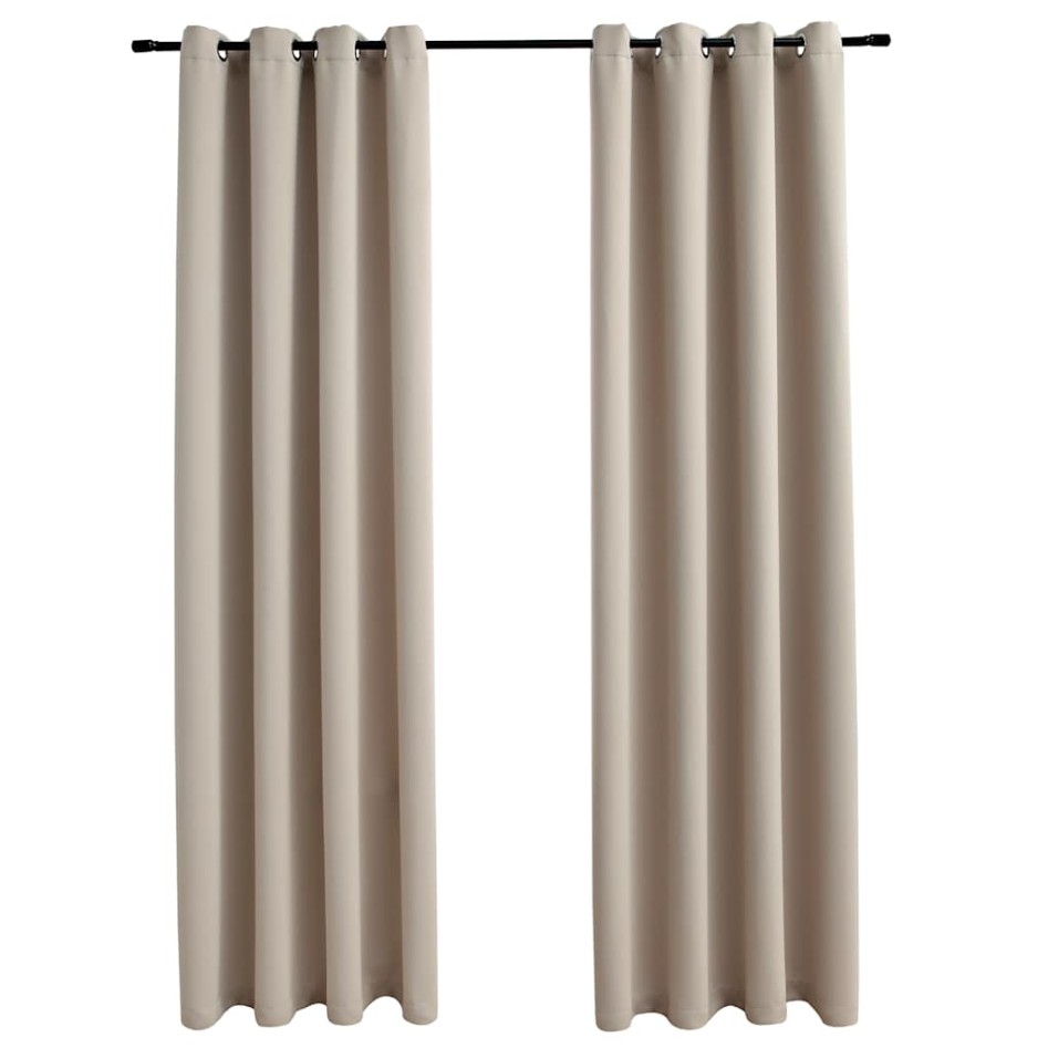 Cortinas opacas con anillas de metal 2 piezas beige 140x175