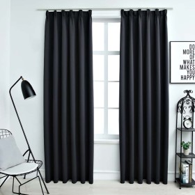 Cortinas opacas con ganchos 2 piezas negro 140x245