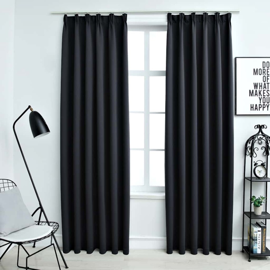 Cortinas opacas con ganchos 2 piezas negro 140x245