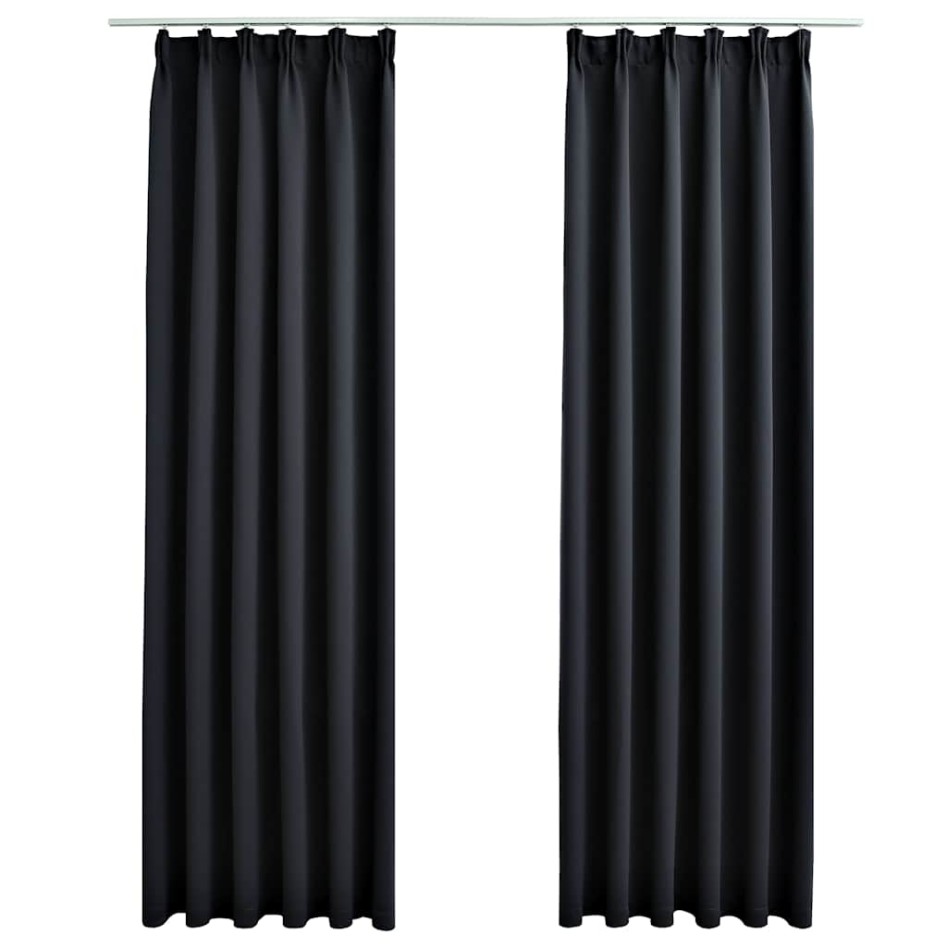 Cortinas opacas con ganchos 2 piezas negro 140x245